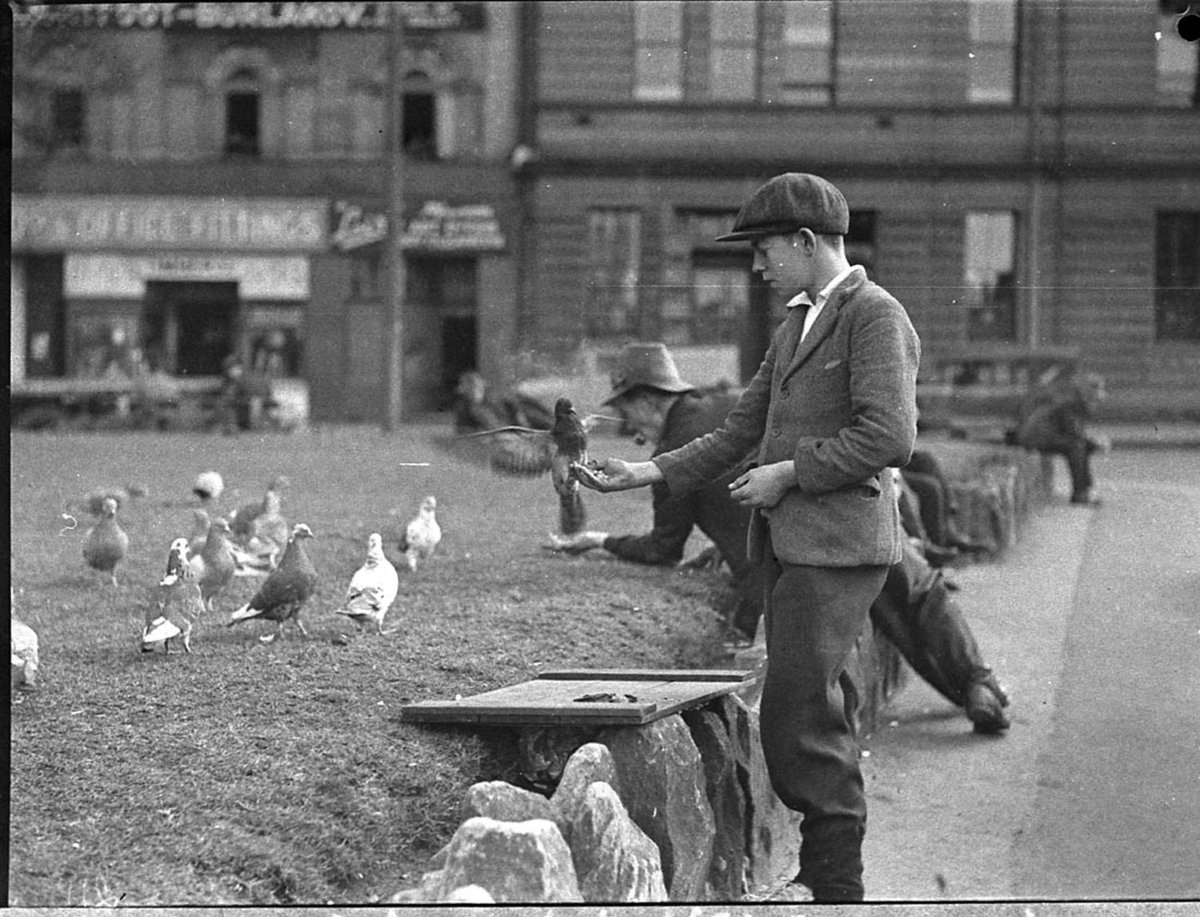 Boy with pigeons at the Quay (1935)
