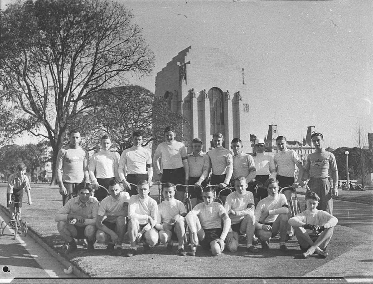 Bruce Small junior bikes in Hyde Park, Sydney city centre (1936)
