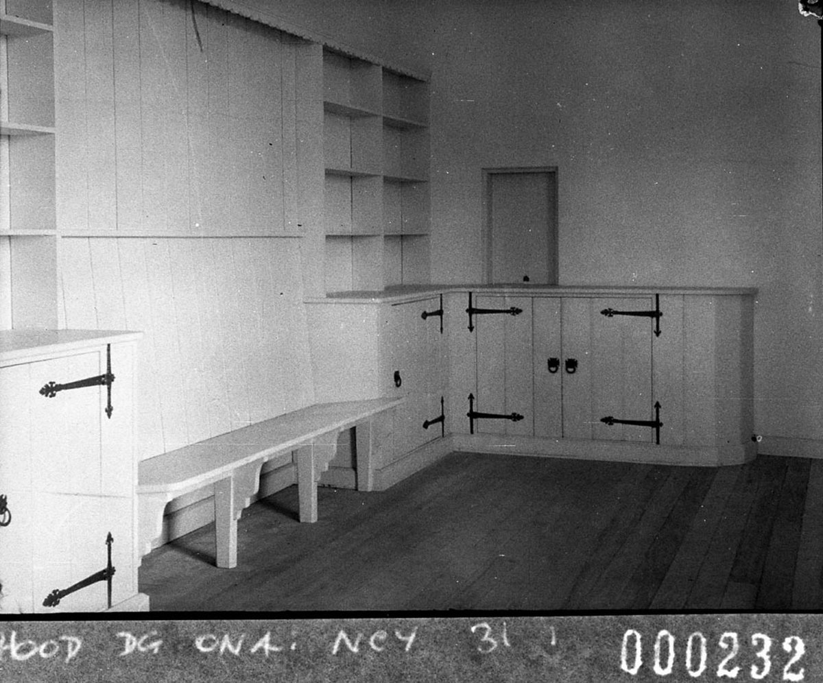 Builtin cupboards in the childrens day nursery Burnham Thorpe Gordon home of Mr Woolcott Forbes, 1940