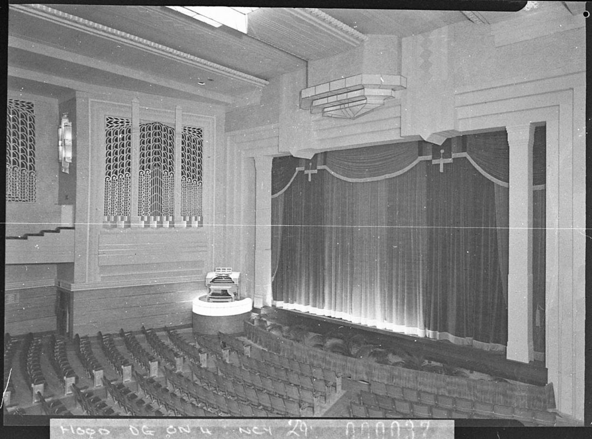 Cinema curtain Wurlitzer and stalls on the opening night of the Savoy Theatre Hurstville (1937)