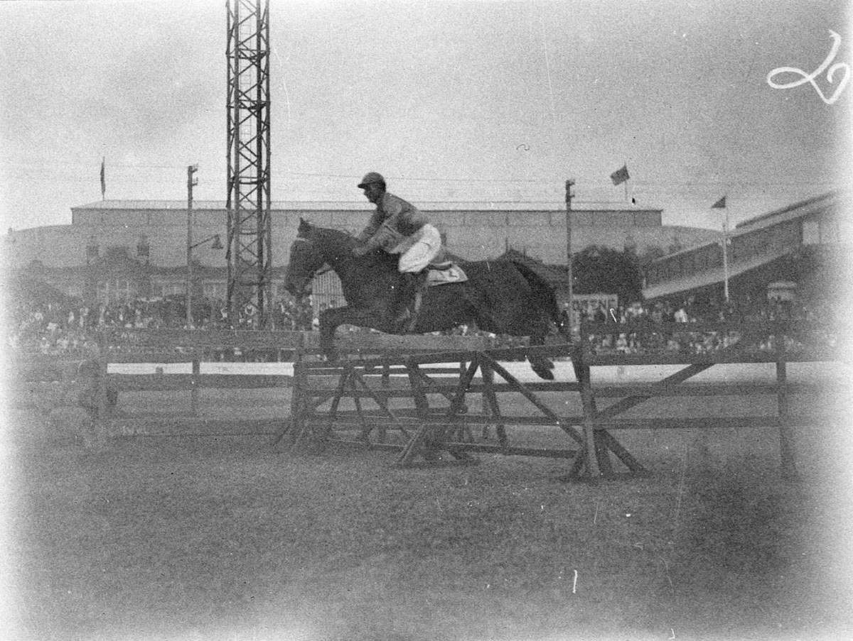 Competitor No 12 clears the jump in the hunt (1925–57)