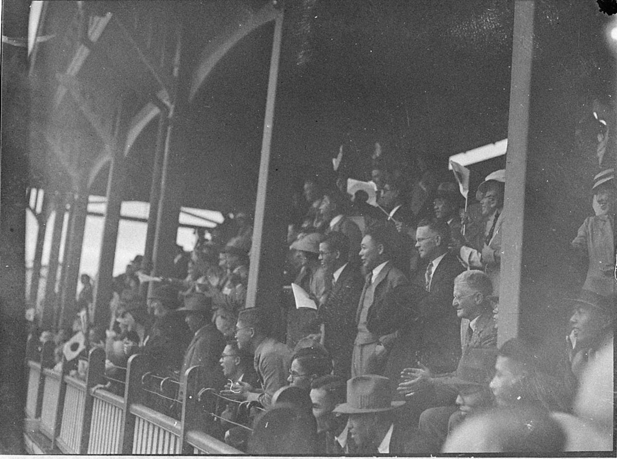 Crowd in grandstand (1935)