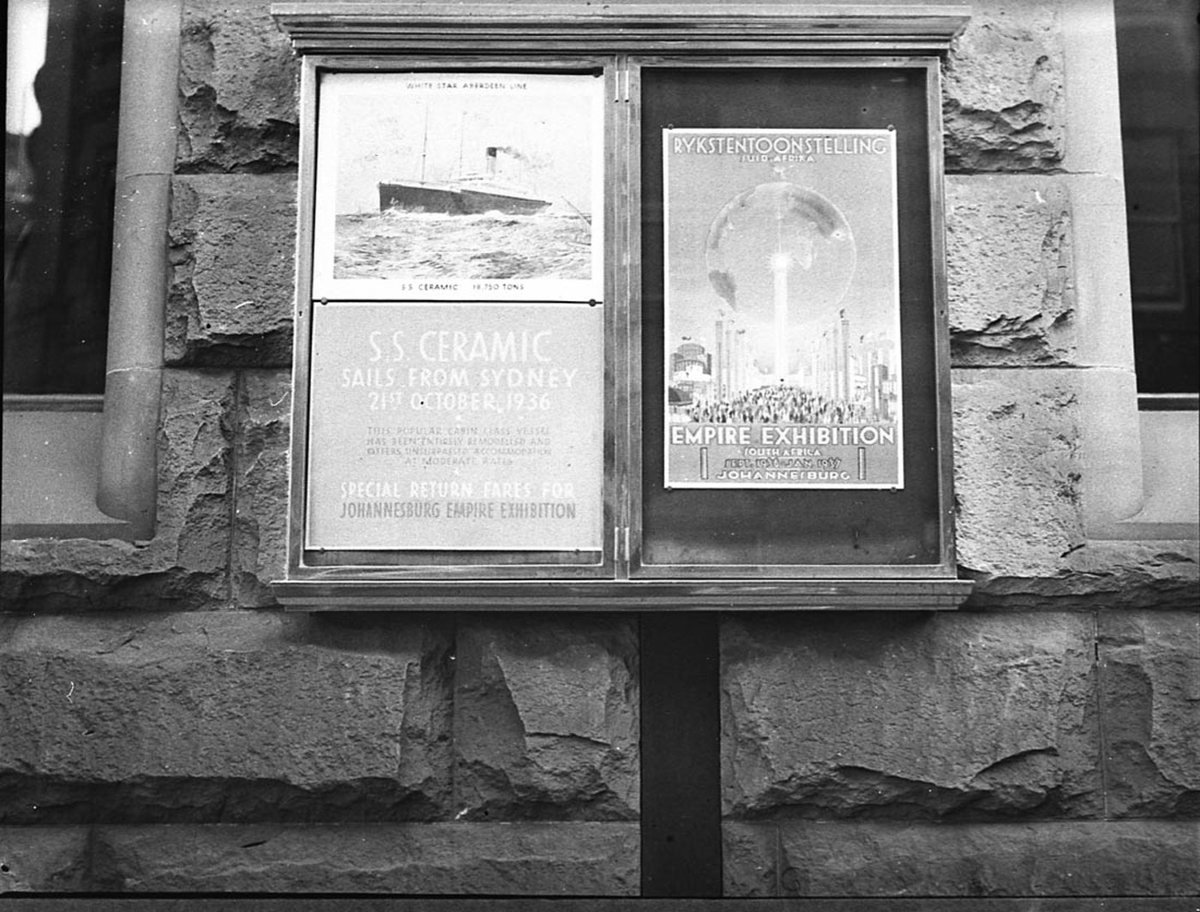Dalgetys display includes Ceramic steamship poster for Johannesburg Empire Exhibition (1936)