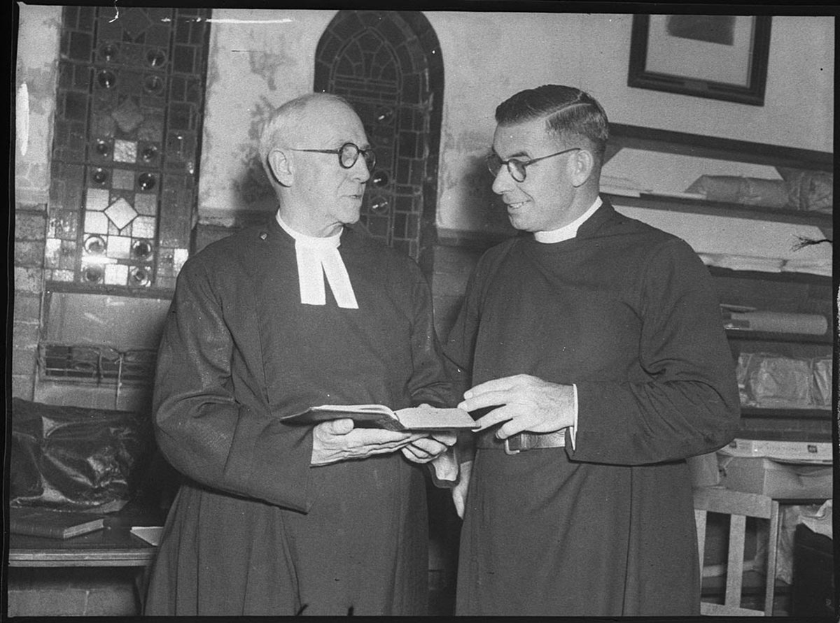 Dean of Newcastle from 1915 to 1919 Canon HK Archdall with the present Dean Very Reverend WA Hardie (1953)