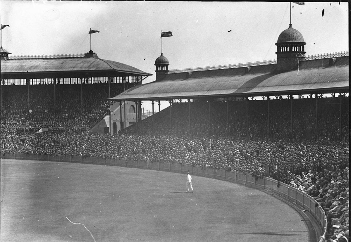 Dense crowd at SCG for test cricket, Moore Park (1930s)