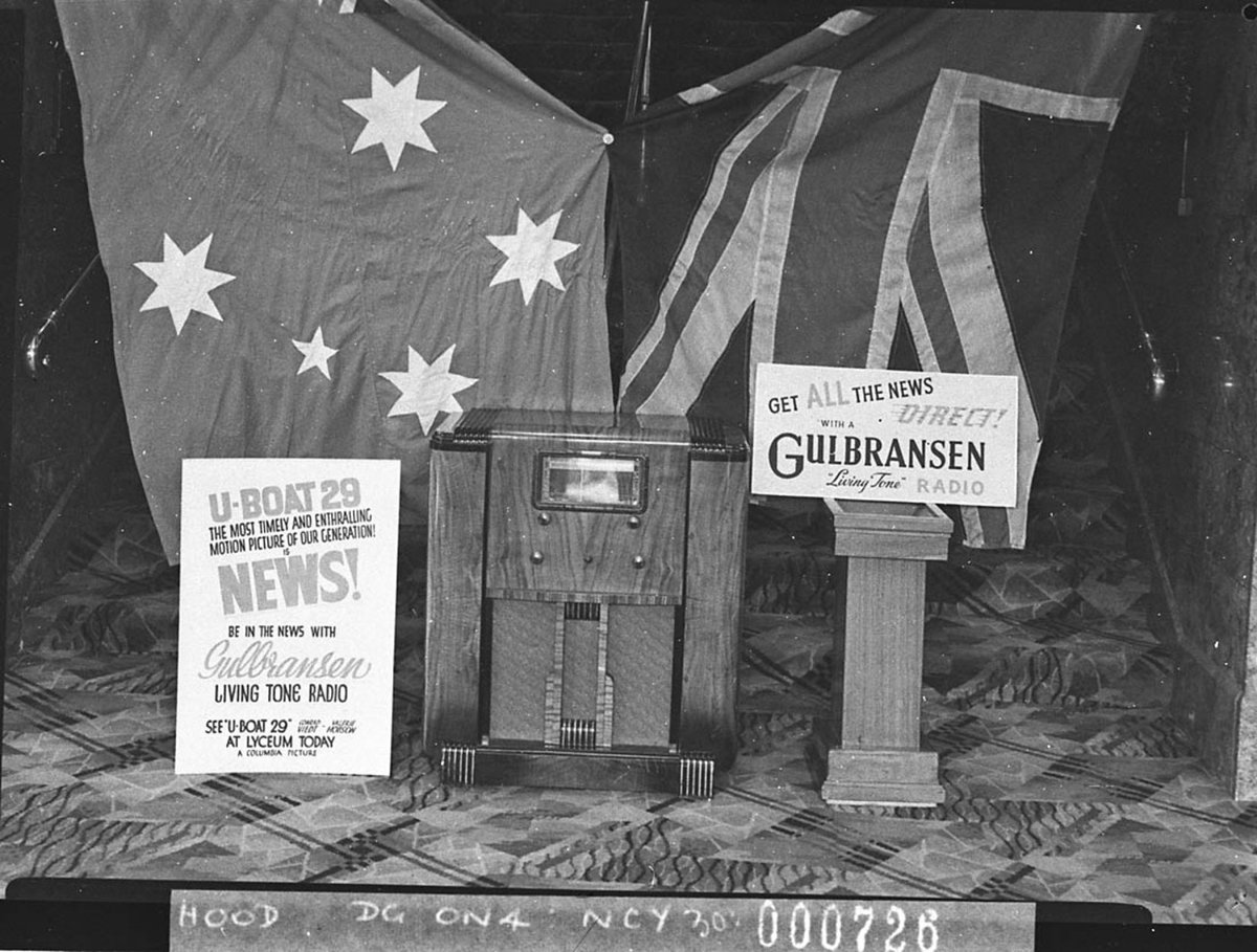 Display promoting Gulbransen Living Tone radio and UBoat 29 for Columbia Pictures Ltd (1940)