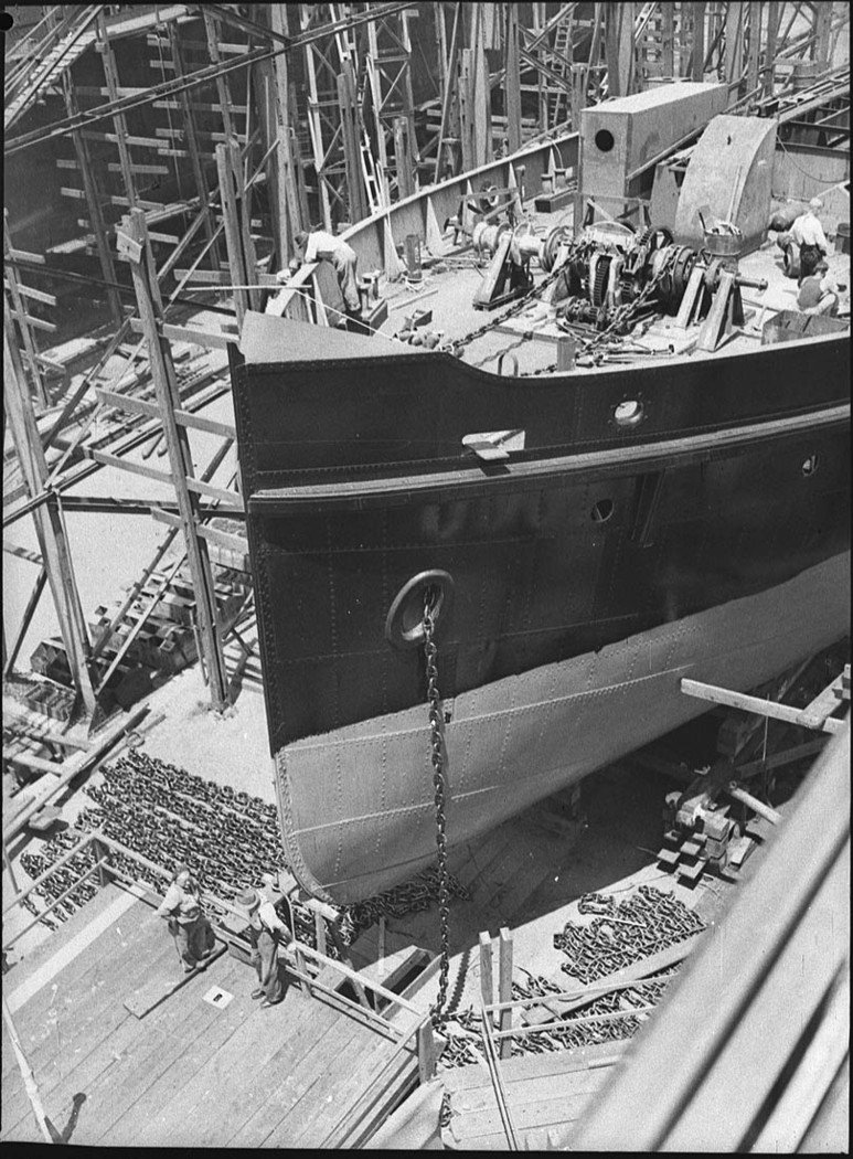 Dredge Townsville being built at State dockyard (1952)
