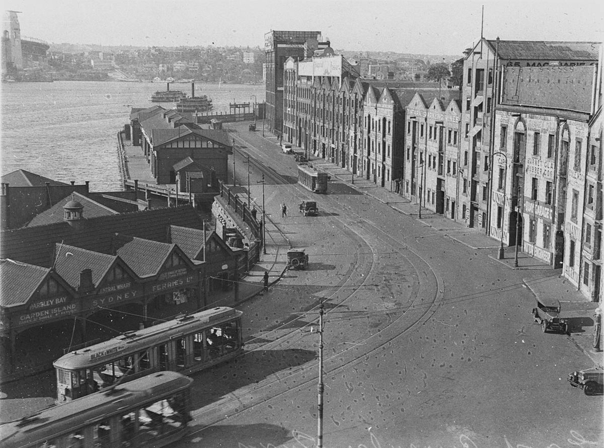 East side of Circular Quay showing wool stores and warehouses (c. 1930)