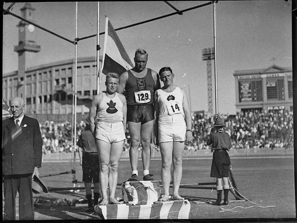 Empire Games victory dais for mens shot put (1938)