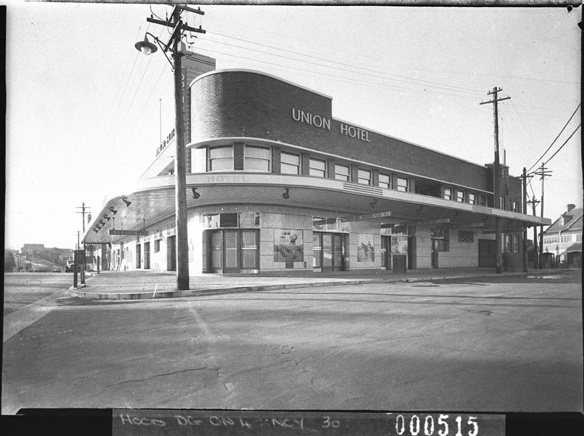 Exterior of the Union Hotel built c1933 remodelled with additions 1939 corner Pacific Highway and West Street taken for Building Publishing Co, North Sydney