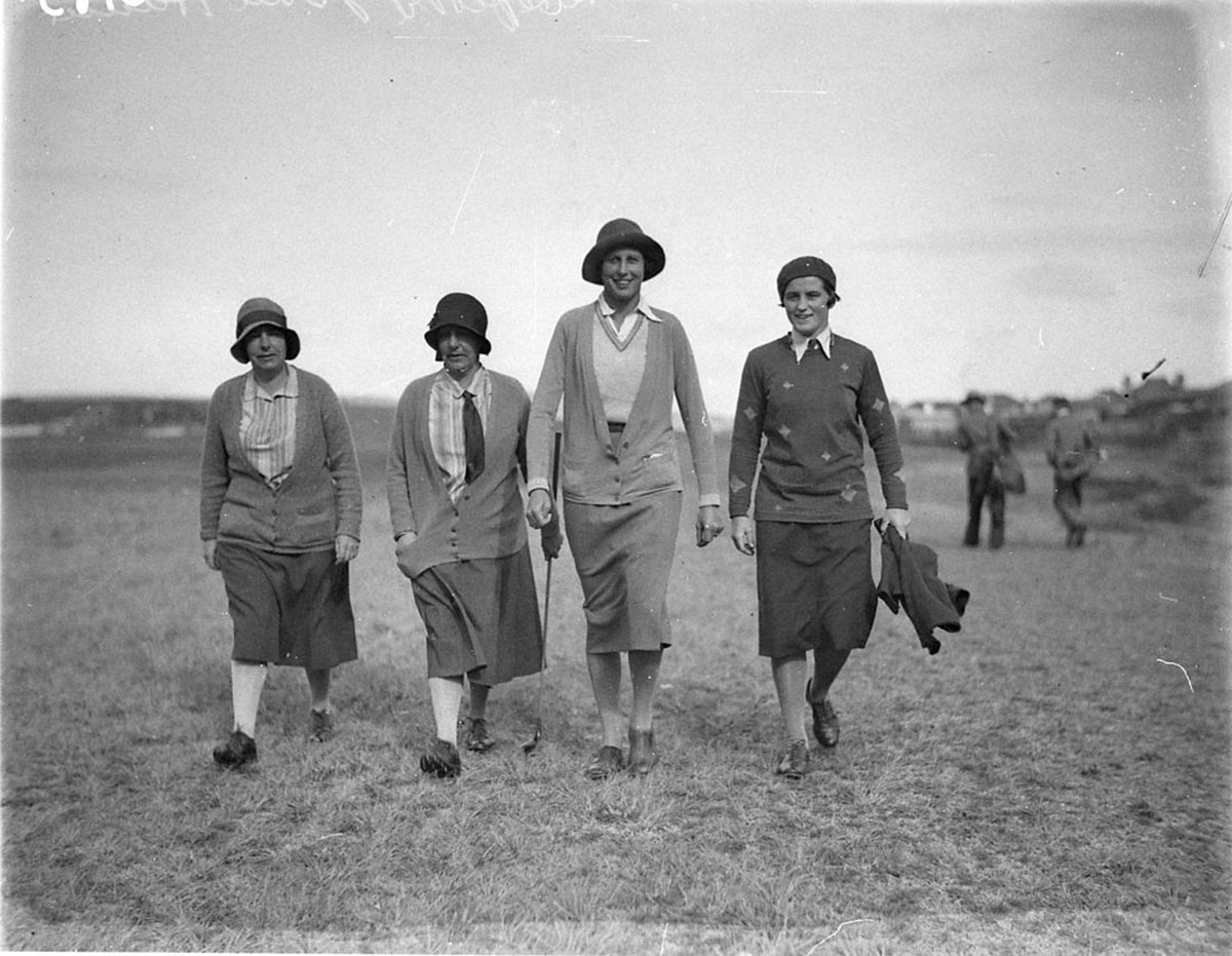 Four women golfers two on the right are Miss Odette Le Febre and Miss Joan Hammond (1930s)