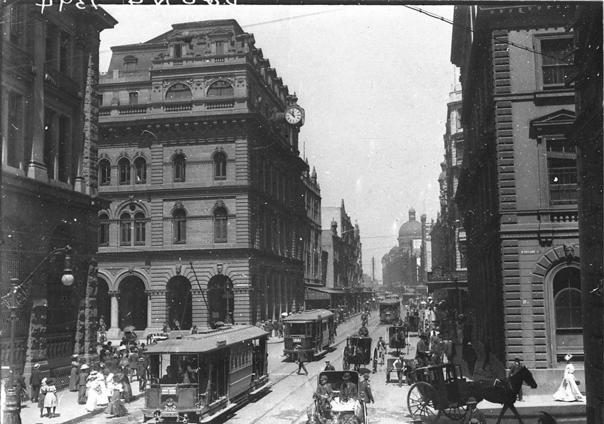 George Street from near Martin Place then Moore Street (c. 1910)