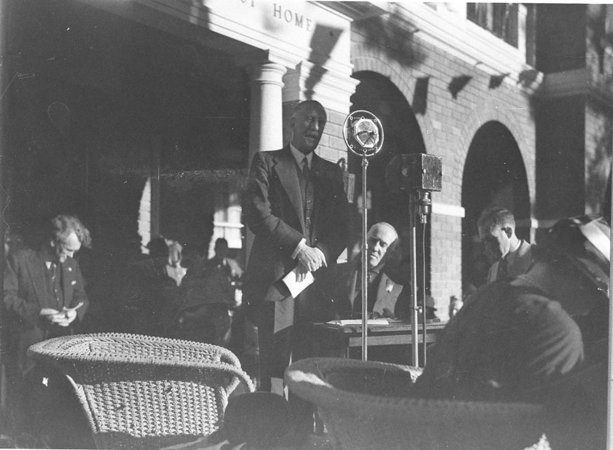 Governor of New South Wales Lord Hore Ruthven speaking at the opening of the Drummond Far West Home Manly (1935)