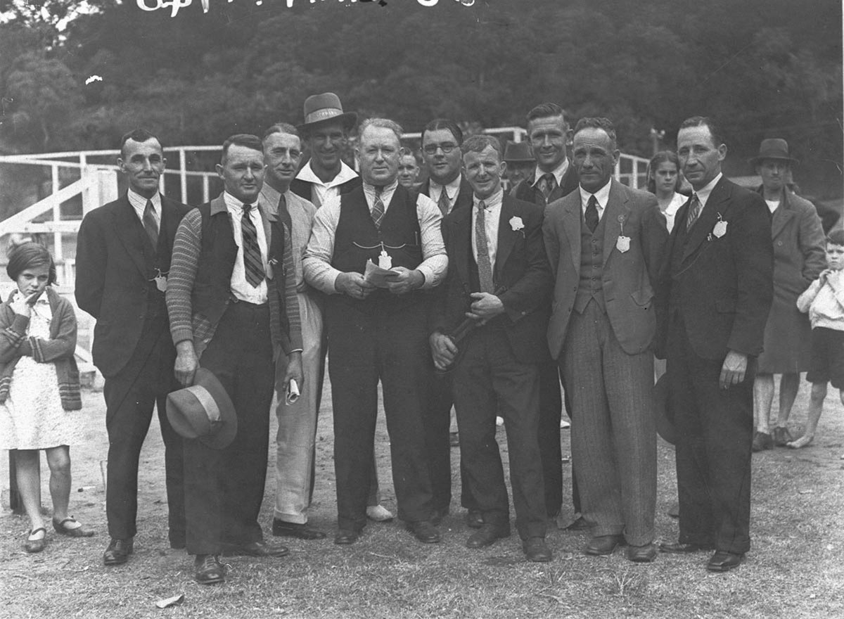 Group of men Australian Paper Mills Picnic Clifton Gardens, Mosman (1935)