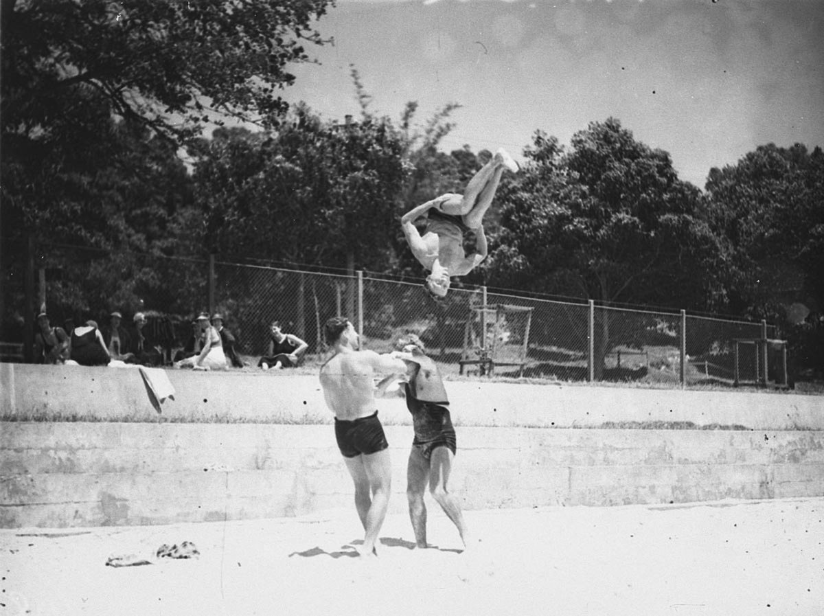 Gymnastics on Parsley Bay beach, Vaucluse (c. 1929)