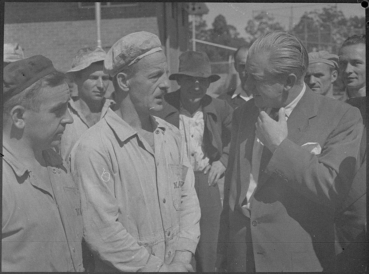 Harold Holt at Masonite factory Raymond Terrace (1954)