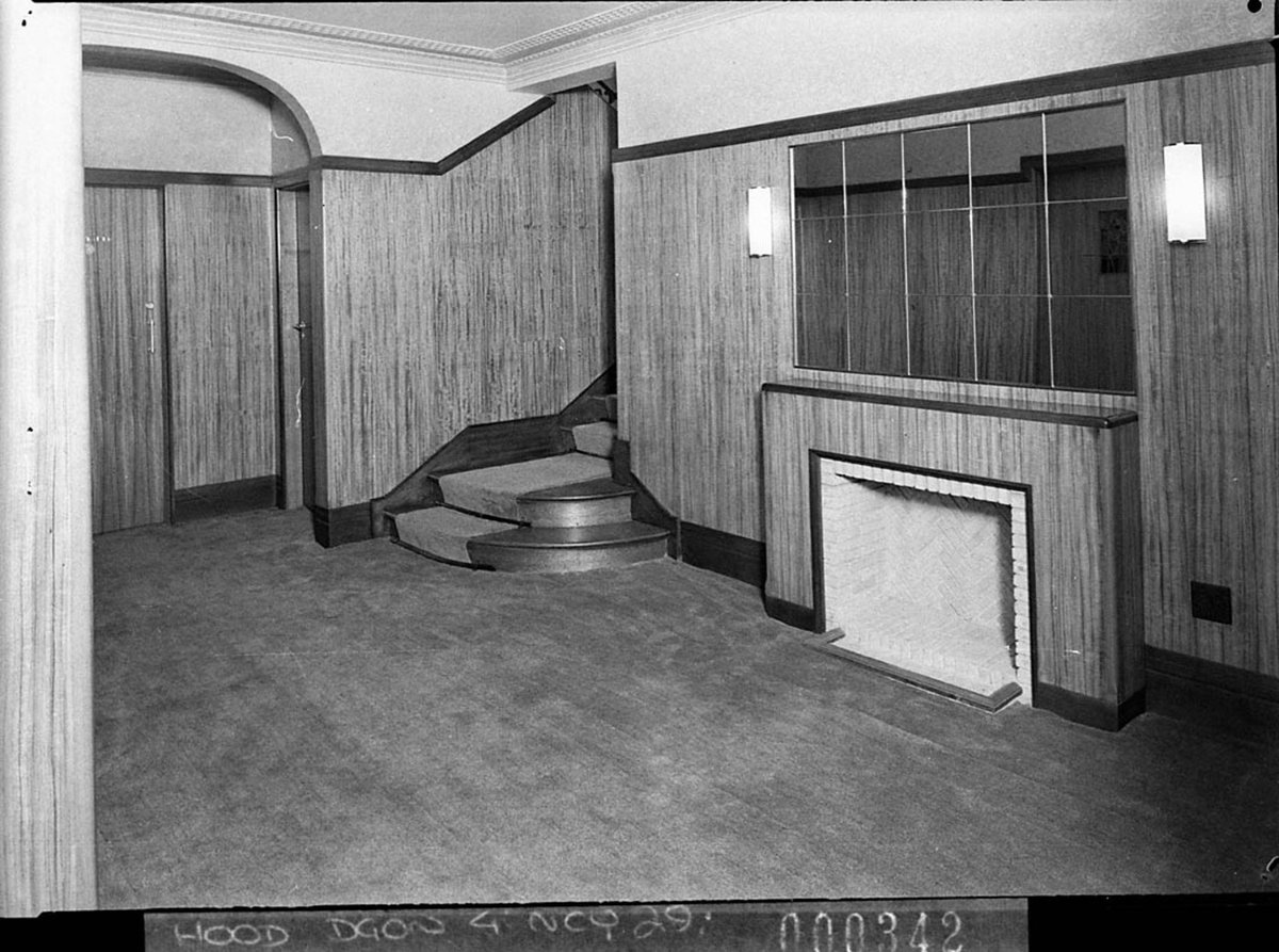 Interior of Edgecliff House flats showing fireplace in entrance hall (1937)