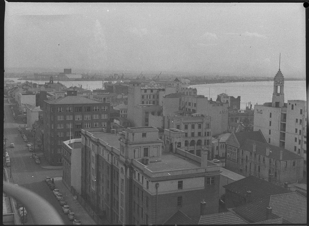 King Street Newcastle Harbour and dockyard in background, Sydney city centre (1955)