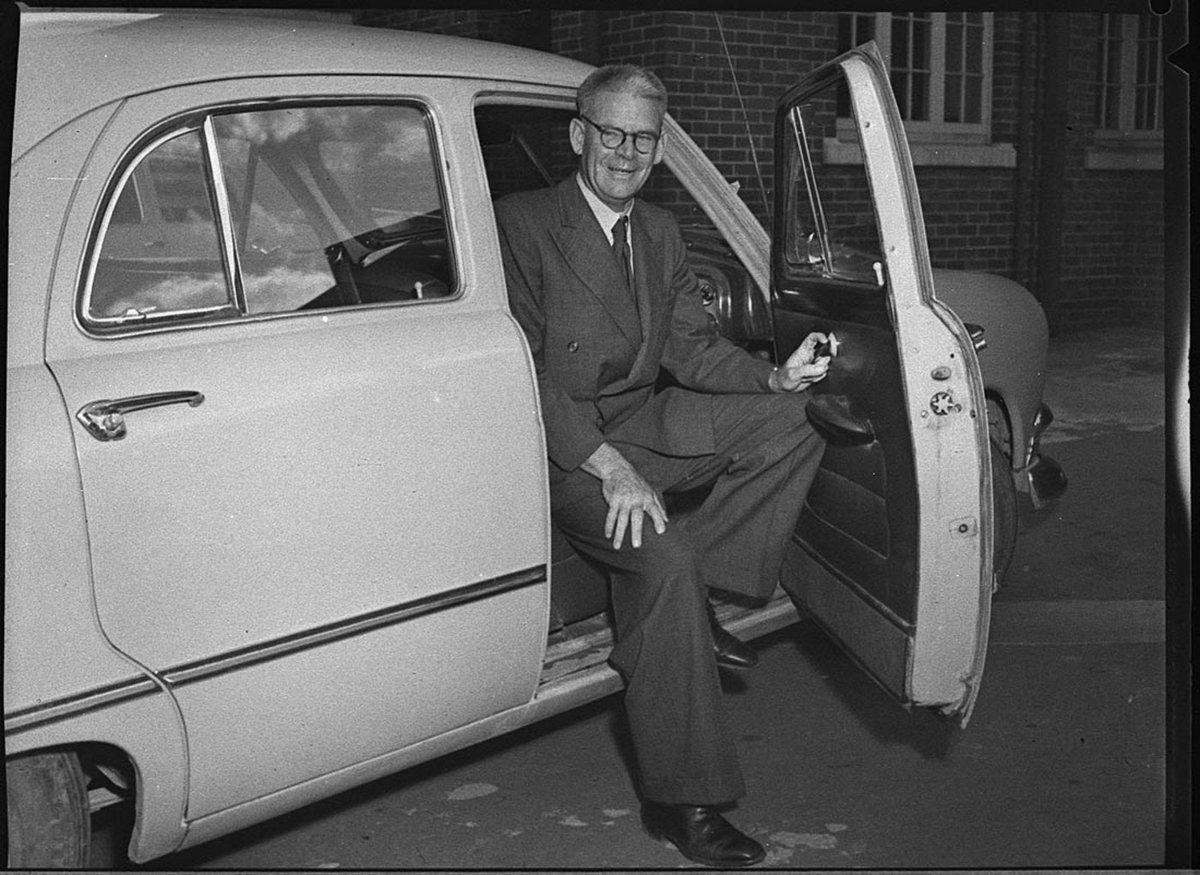 Last day at work for Mr Schroder retiring president Hunter District Water Board (1953)