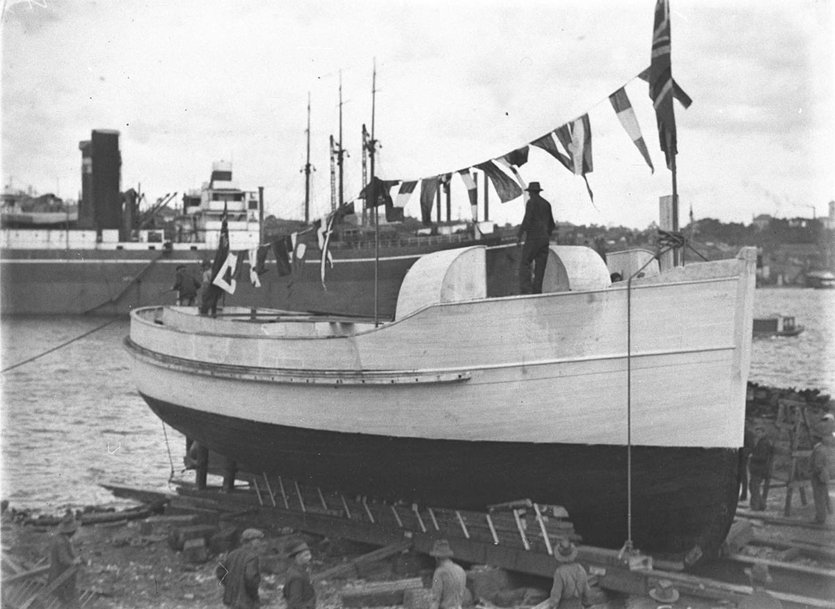 Launching of the trawler Nanigai at Drakes Yard Drummoyne (1934)