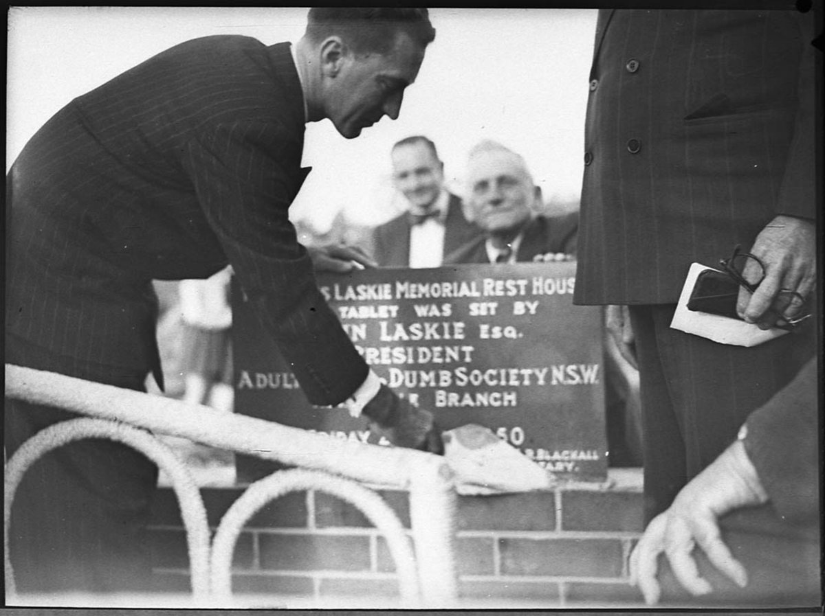 Laying the foundation stone James Laskie Memorial Rest House (1950)