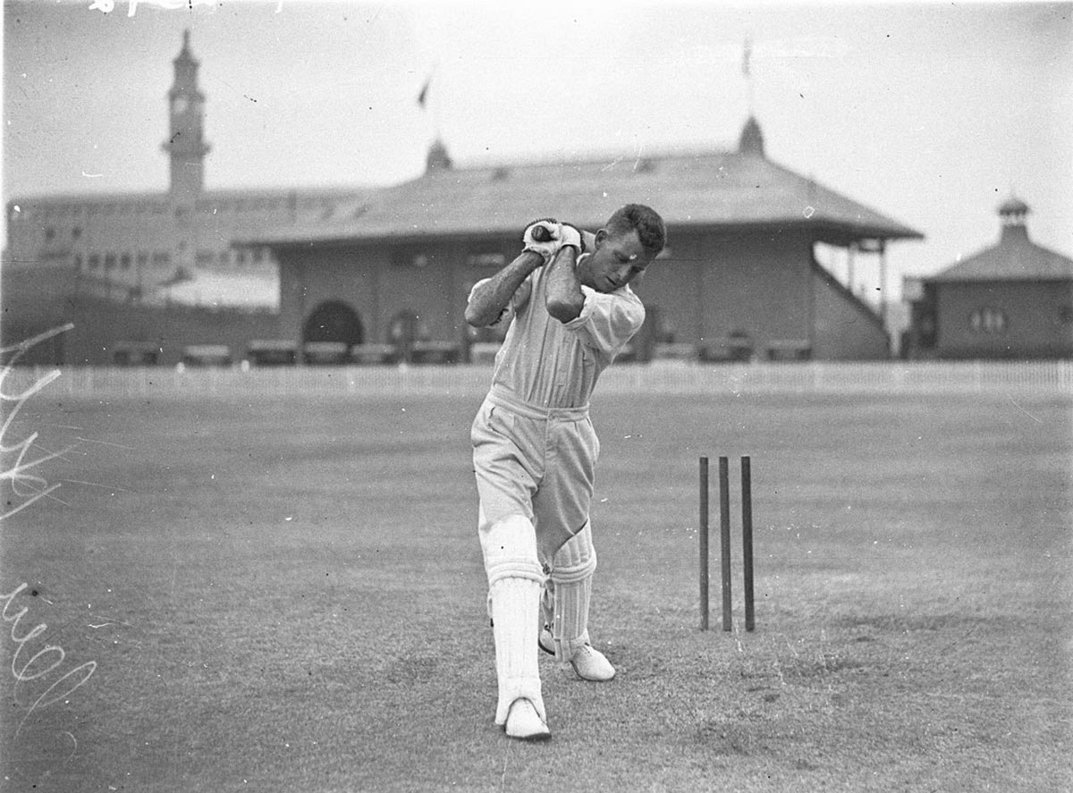 Left handed batsman at practice probably New South Wales player Clement John Clem Hill (c. 1932)