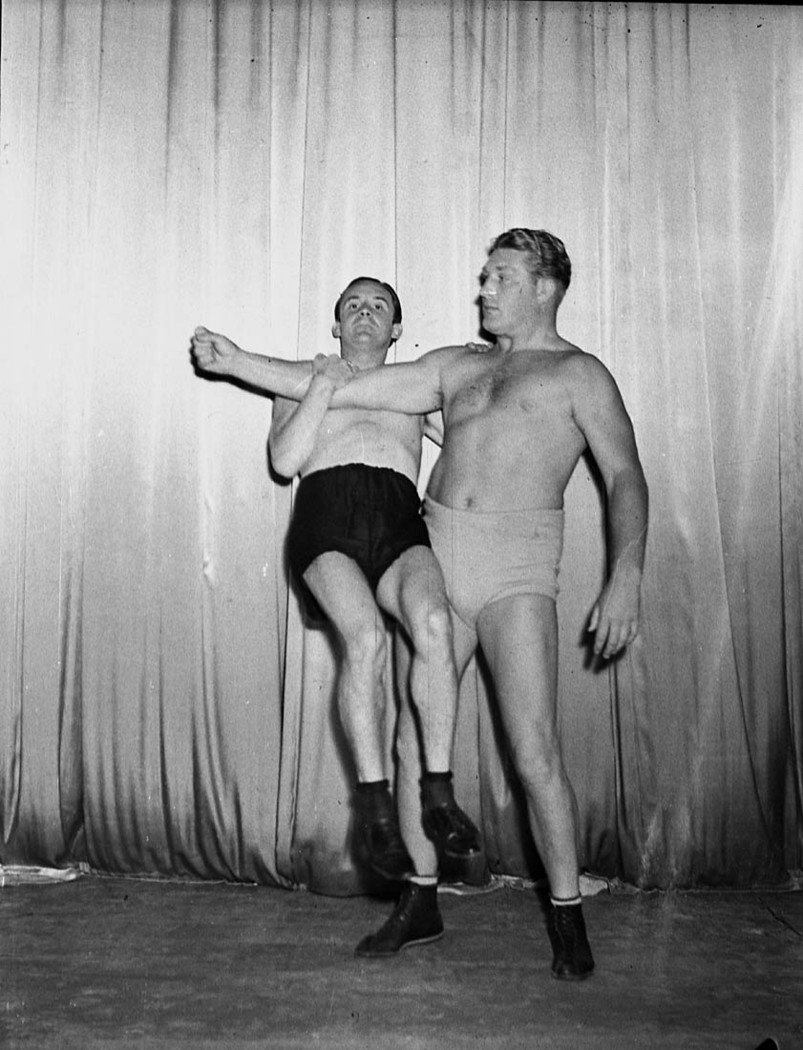 Leo Numa on stage with Joe E Porter taken for Stadiums Ltd (1938)