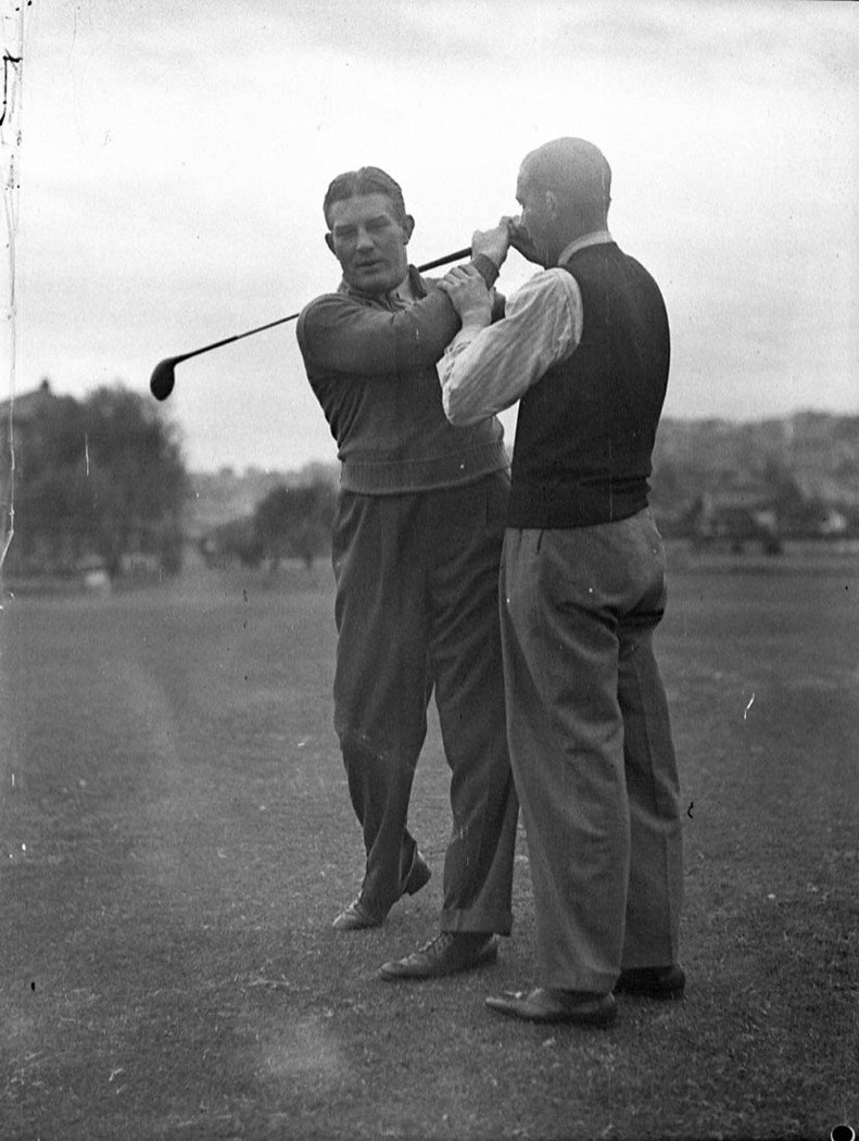 Leo Numa playing golf taken for Stadiums Ltd (1938)