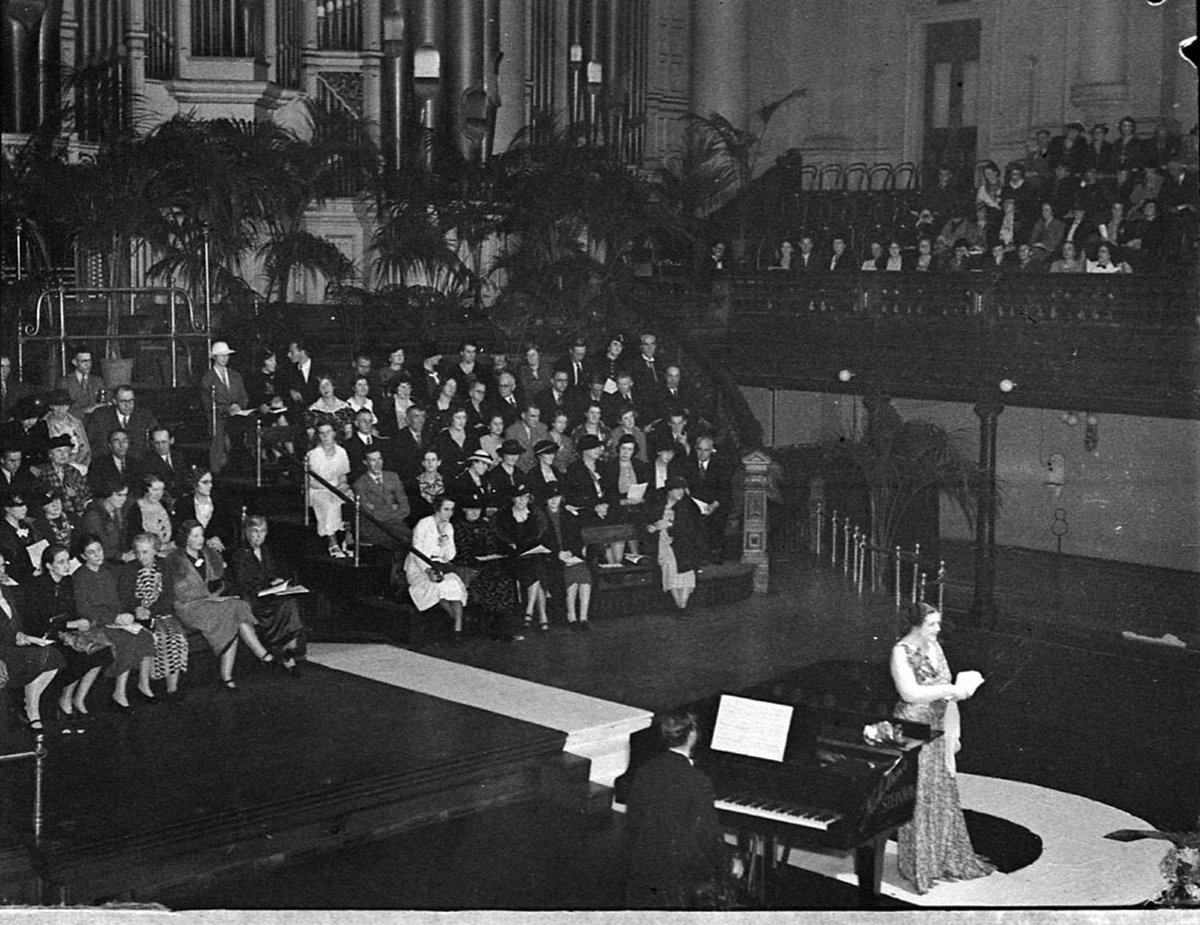 Lotte Lehmanns concert at Town Hall taken for JC Williamson, Sydney city centre (1937)