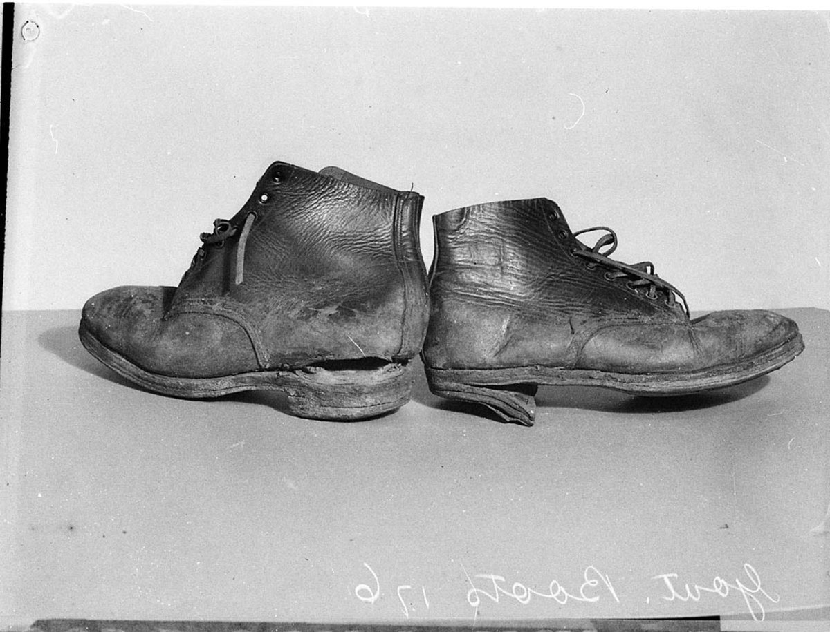 Low quality government boots issued as depression relief (1934)