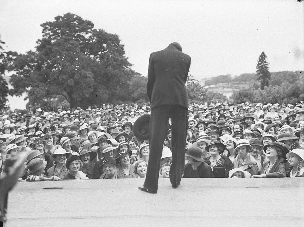 Man addressing the crowd (c. 1935)