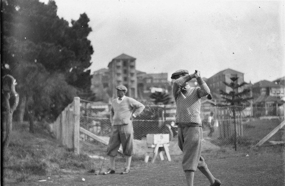 Morrison driving off from 8th tee (1930s)