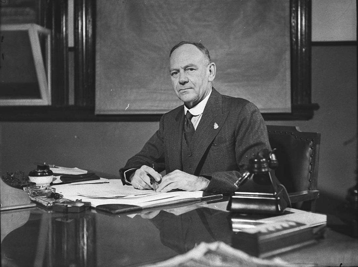 Mr Docker at Town Hall taken for Australian Comforts Fund, Sydney city centre (1946)