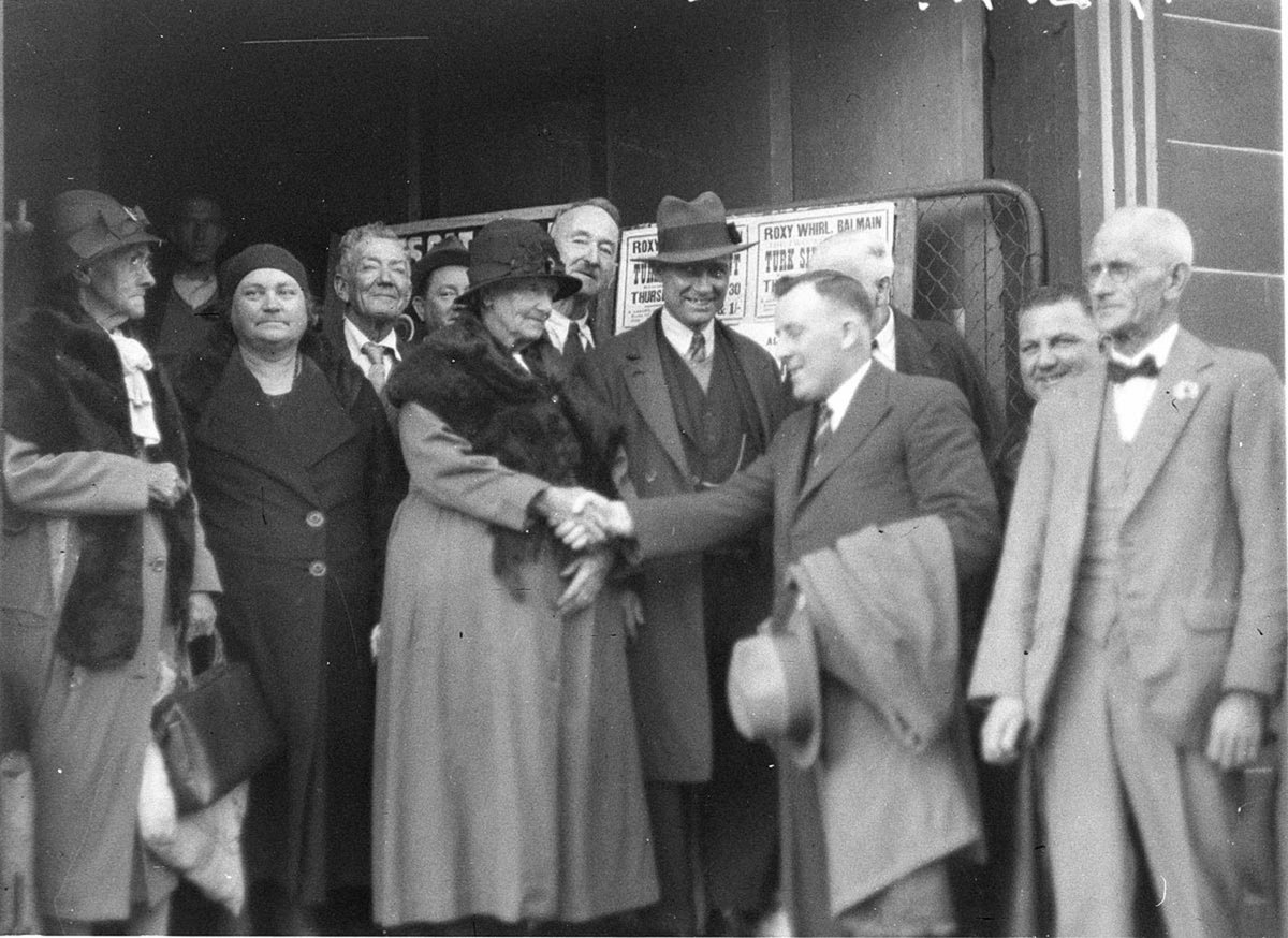 Pensioners at election rally for Jim Beasley Donald Cameron in group (1930s)