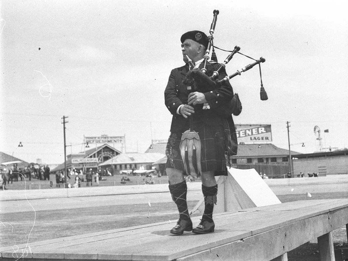 Piper A MacPhee of Townsville won the Open Pibroch at the Highland Societys Caledonian Games Sydney Showground, Moore Park (1935)