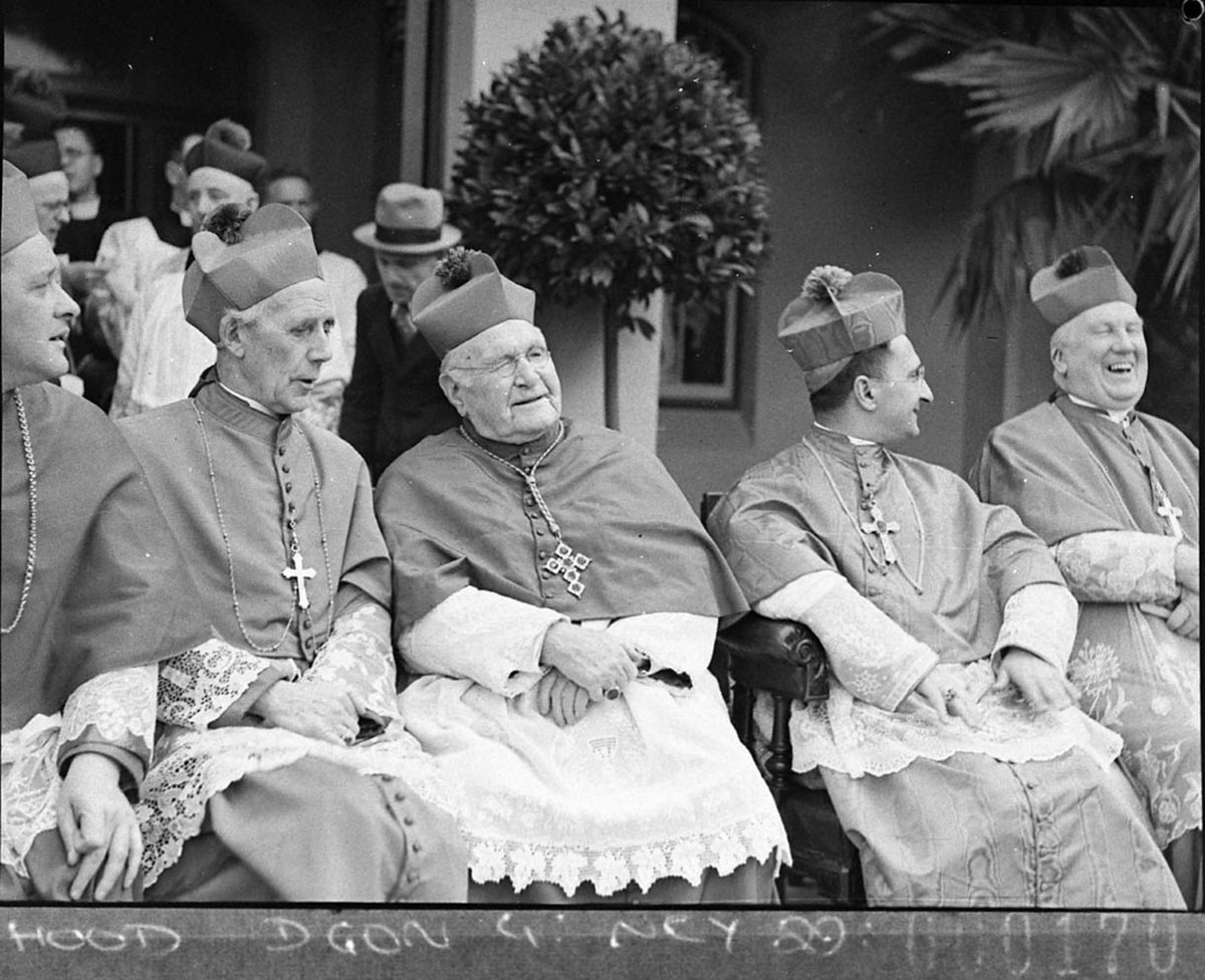 Plenary Council at St Marys Cathedral Archbishops Mannix Kelly and Papal Legate Panico and one other cardinal, Sydney city centre (1937)