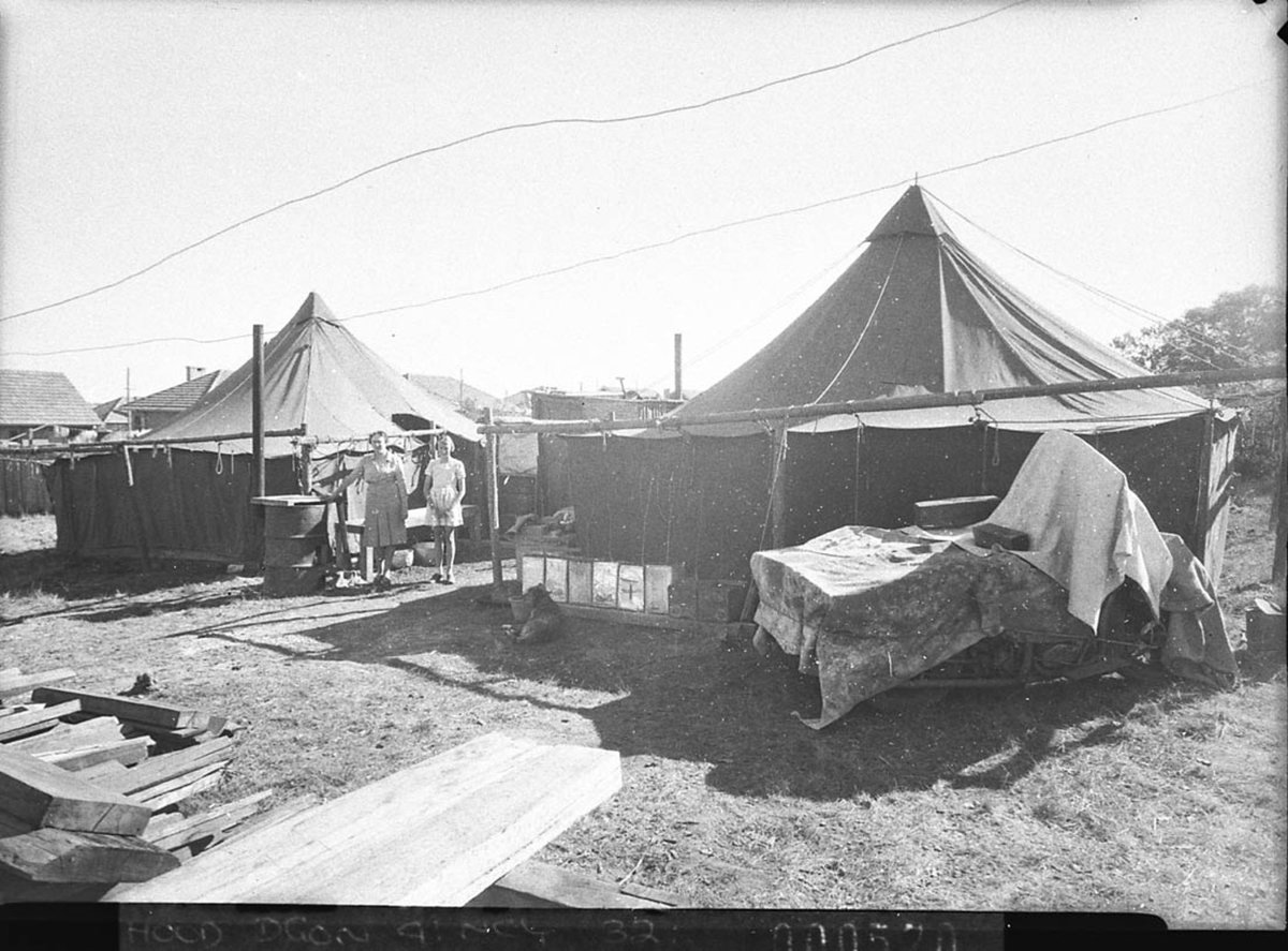 Poor families living under canvas at Lidcombe Auburn or Bankstown taken for Charles A Morgan MHR (1946)