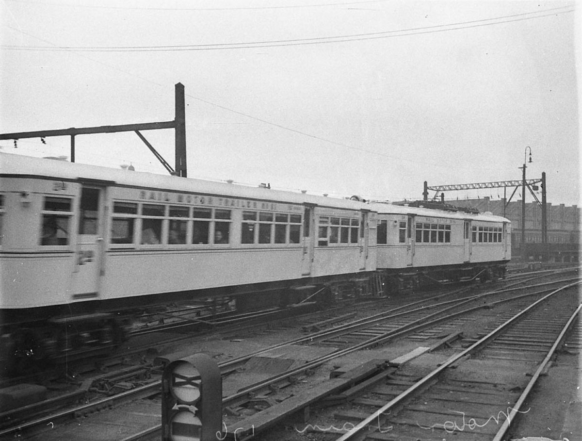 Rail Motor No 38 and Trailer No 81 most likely on the inaugural SydneyGosford run at Central Station, Haymarket (1934)