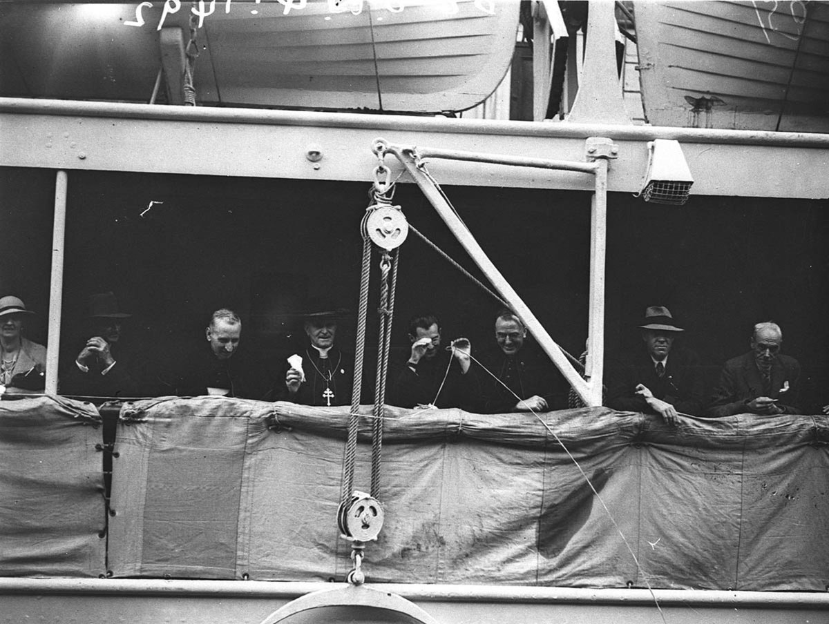 Roman Catholic delegation arrives by ship from overseas (1930s)