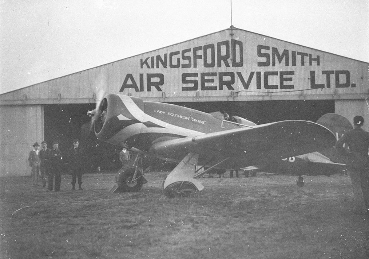 Runningup on the tarmac outside Kingsford Smith Air Service Hangar (1920s)