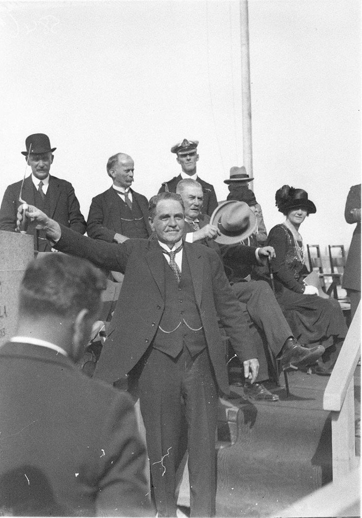 Secretary for Public Works Minister for Railways Richard T Ball lays the foundation stone Sydney Harbour Bridge 26 Mar 1925