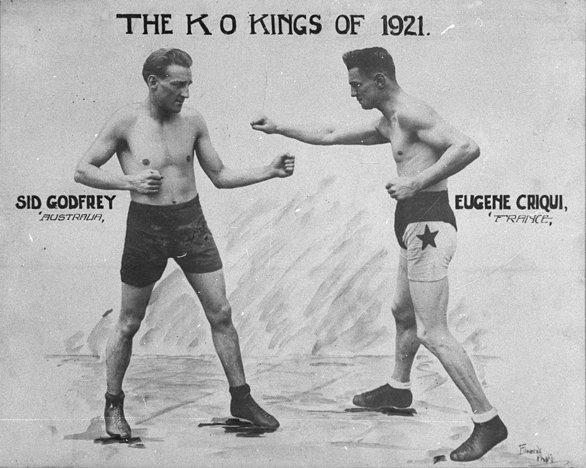 Sid Godfrey v Eugene Criqui the k o kings of 1921 copies of photographs for the Sporting Globe (1921–39)