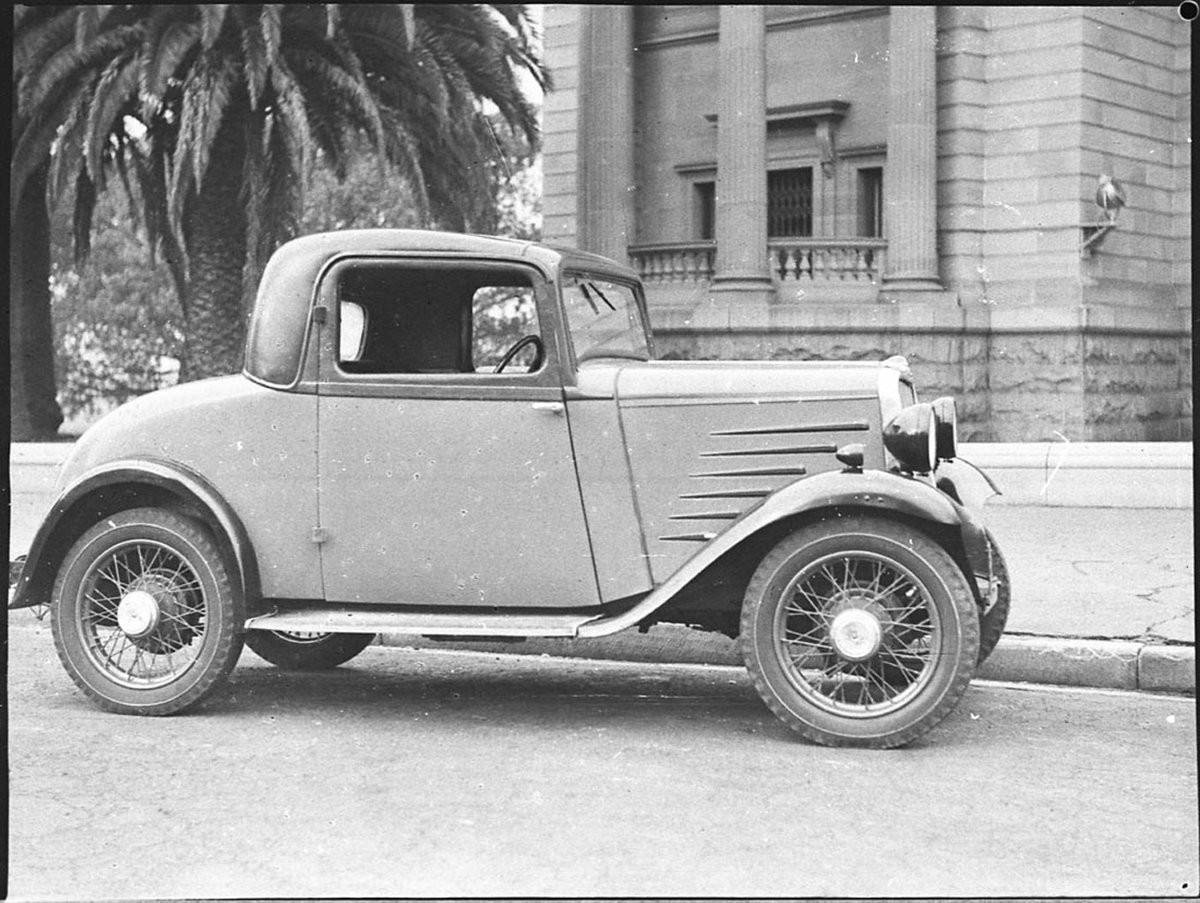 Singer coupe taken for Liberty Motors, Sydney city centre (1937)