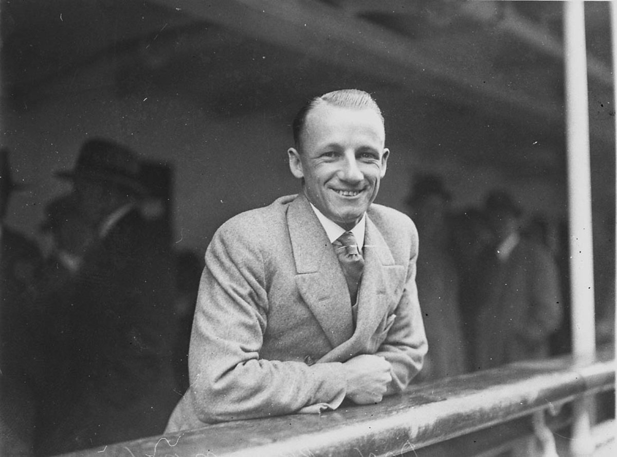Smiling study of Don Bradman (1930s)