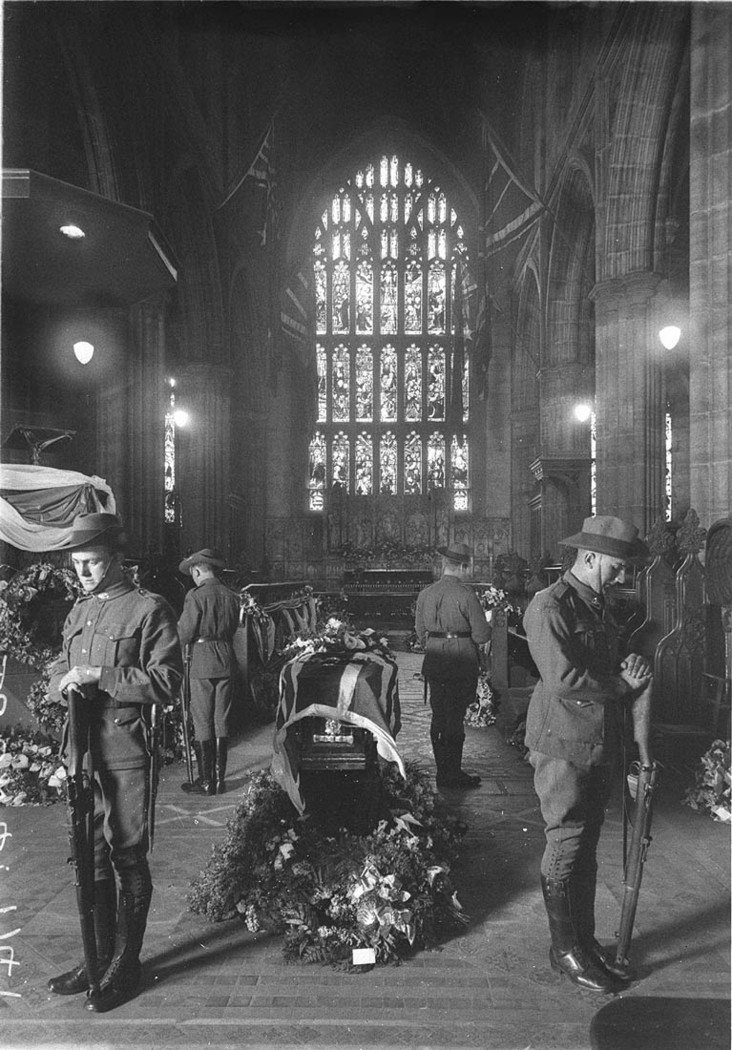 Soldiers guardofhonour at State funeral of Governor Sir Walter Davidson at St Andrews, Sydney city centre (1923)