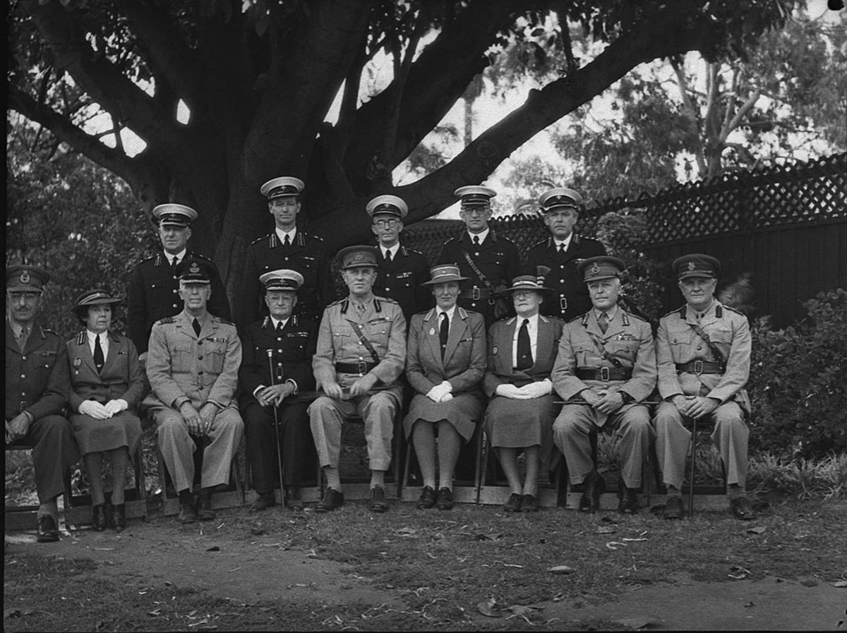 St Johns Ambulance annual parade at Government House taken for Mr W Stone Upfold Street Mayfield St Johns Sec Hamilton, Sydney city centre (1944)