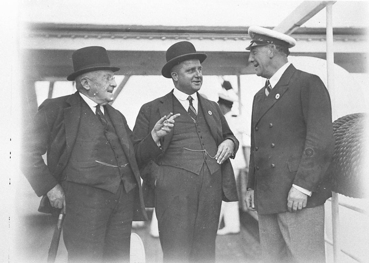 The commodore with Premier Stevens and an unidentified VIP (c. 1934)