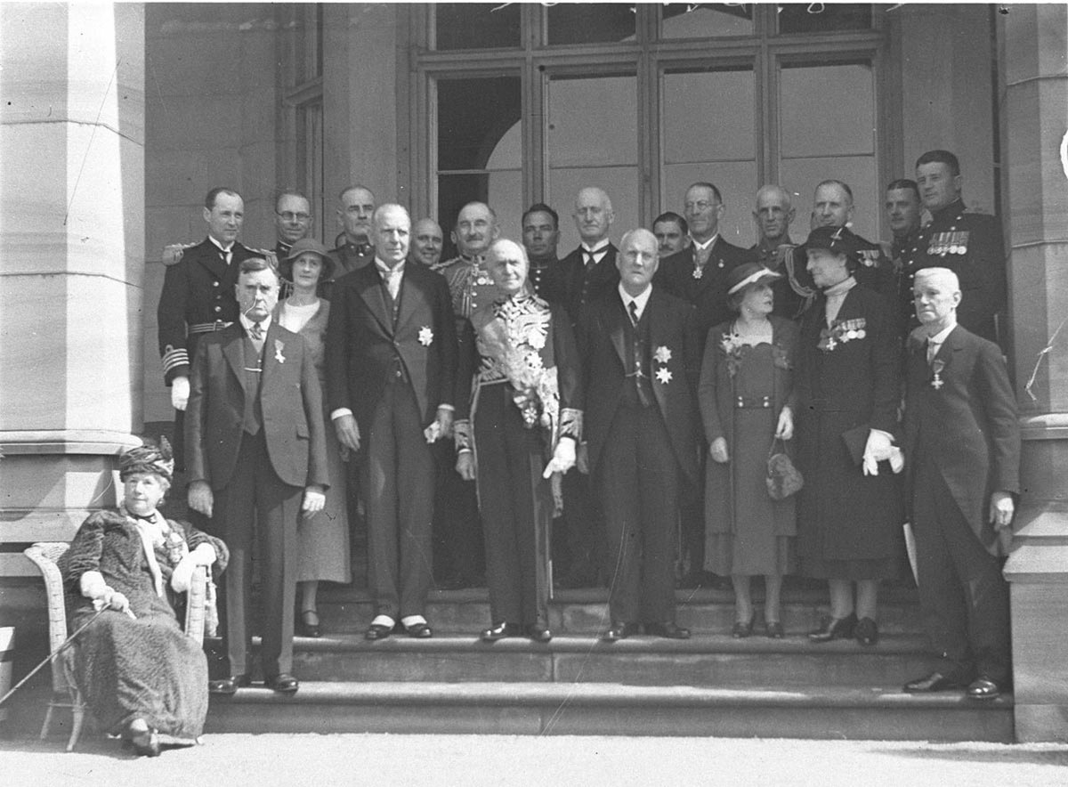 The official group in entrance to State Government House, Sydney city centre (c. 1934)