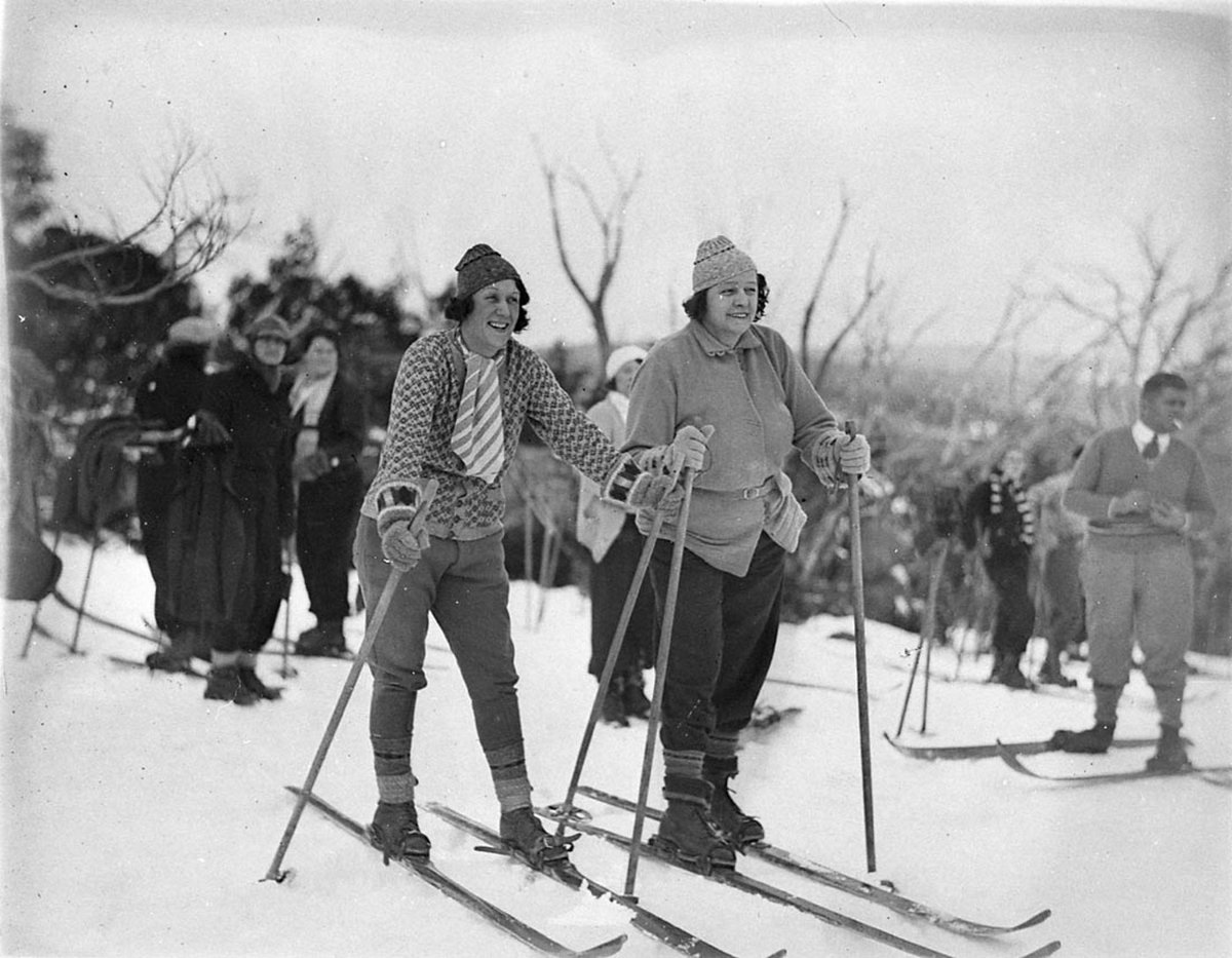 Two women novice skiers (c. 1932)