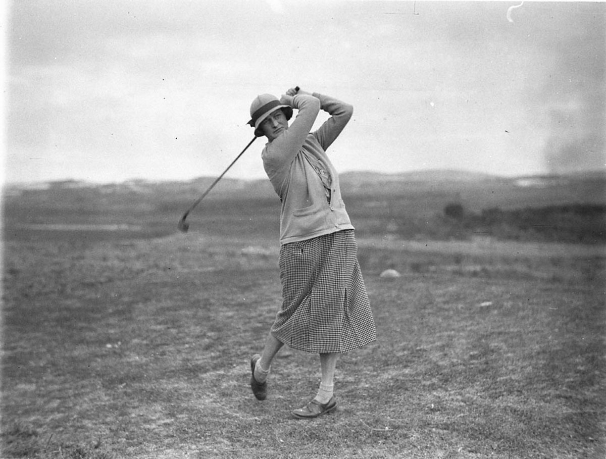 Unidentified player makes a practice swing (1925–57)